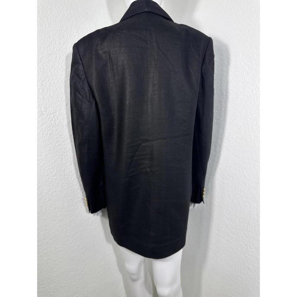 VTG 80s Linen Crest Blazer Sz S Black Gold Preppy Classic Power Jacket - Picture 2 of 5